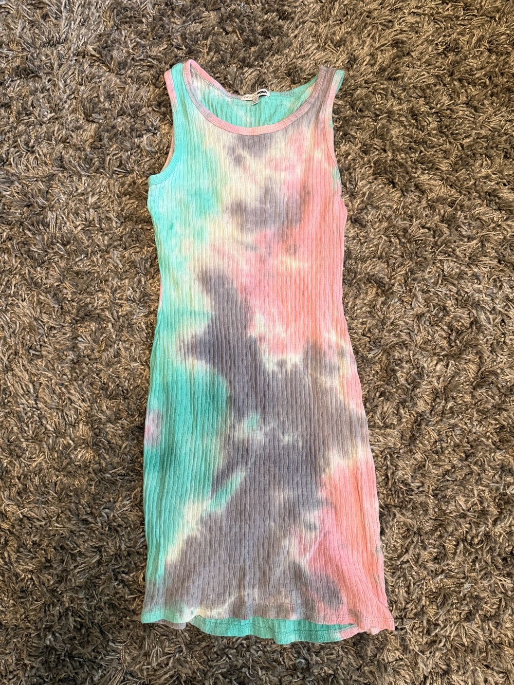 Fashion Nova Ribbed Tie-Dye Tank Mini Dress - Pink, Gray & Mint